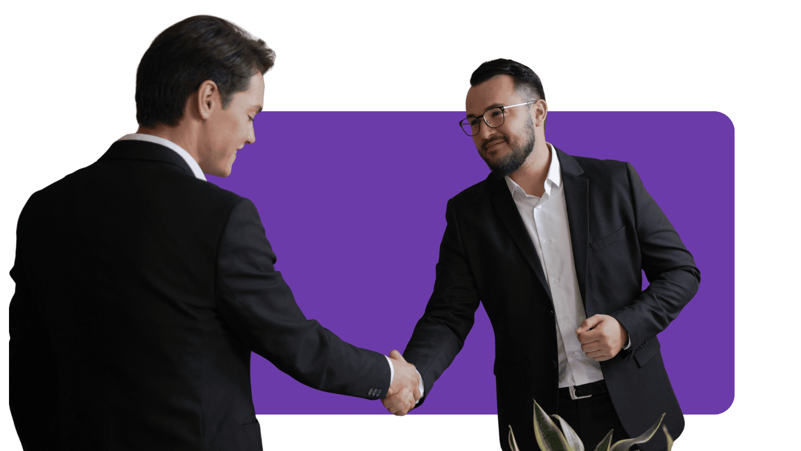 Business men shaking hands with Better Broker Co branded background