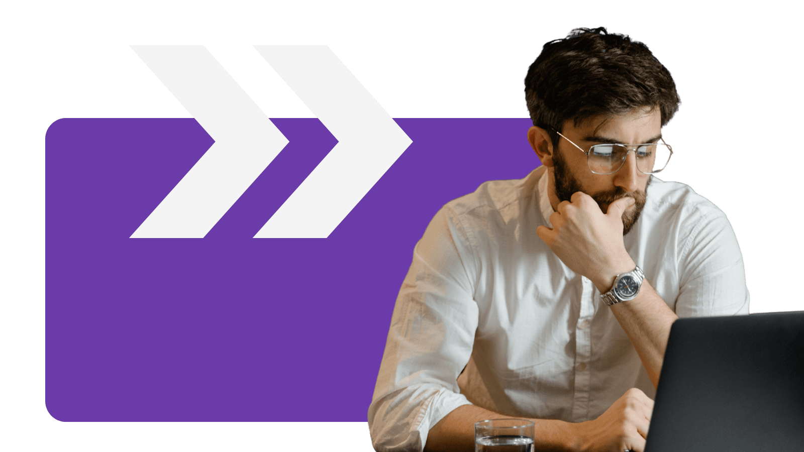 Man working on computer with Better Broker Co branded background